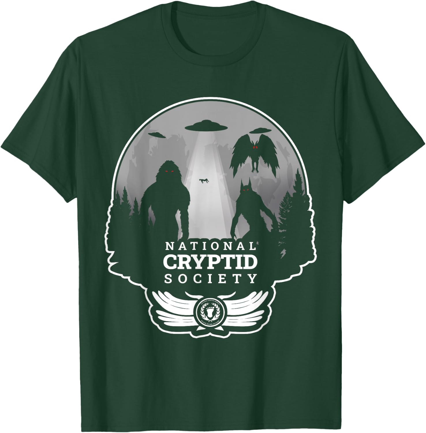 Monsters Creatures Moth Man Wolf Bigfoot Halloween Cryptid T-Shirt - T-Shirt | Forest