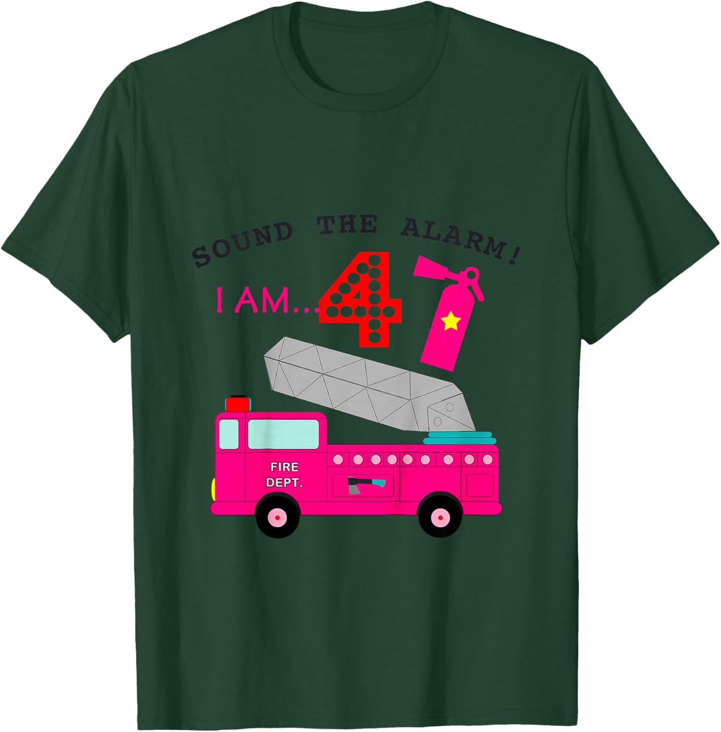 Fire Truck 4th Birthday 4 Yr Old Girls Firetruck Themed Cute T-Shirt - T-Shirt | Forest