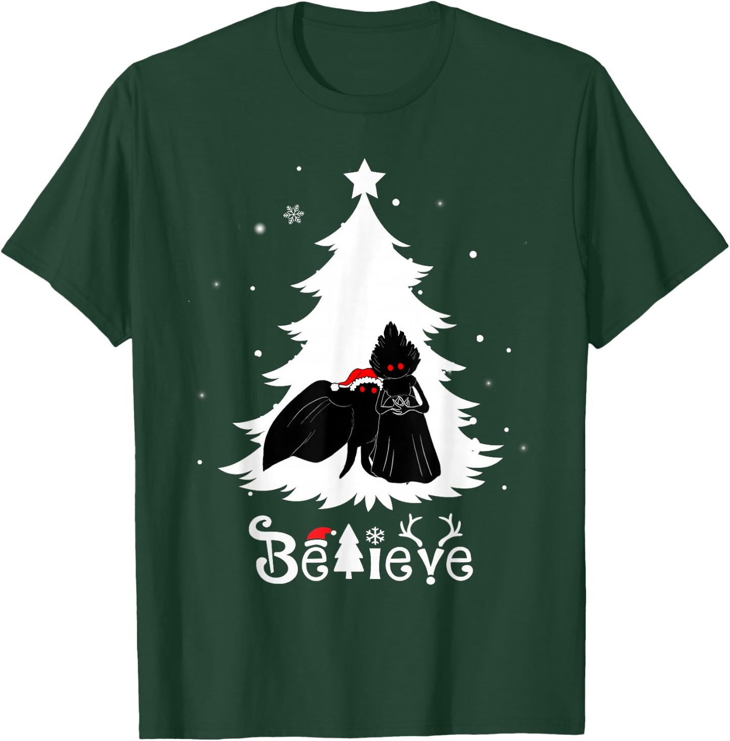 Believe Mothman And Flatwoods Monster Christmas Cryptid T-Shirt - T-Shirt | Forest