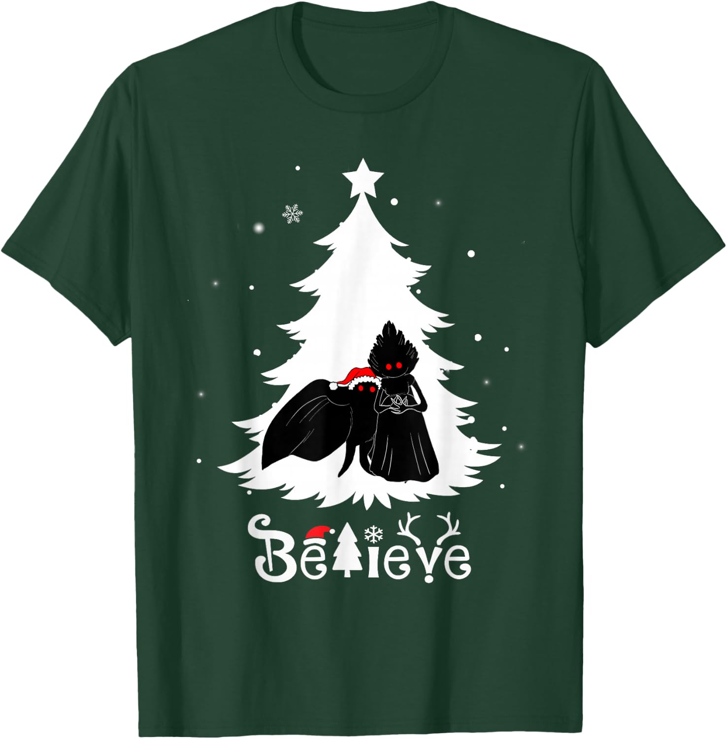 Believe Mothman And Flatwoods Monster Christmas Cryptid T-Shirt - T-Shirt | Forest