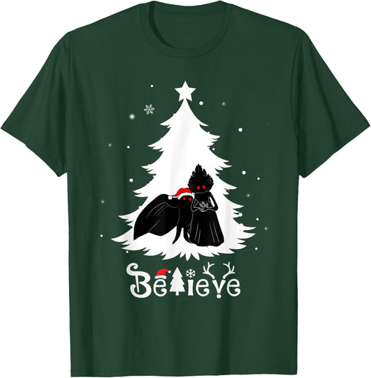 Believe Mothman And Flatwoods Monster Christmas Cryptid T-Shirt - T-Shirt | Forest