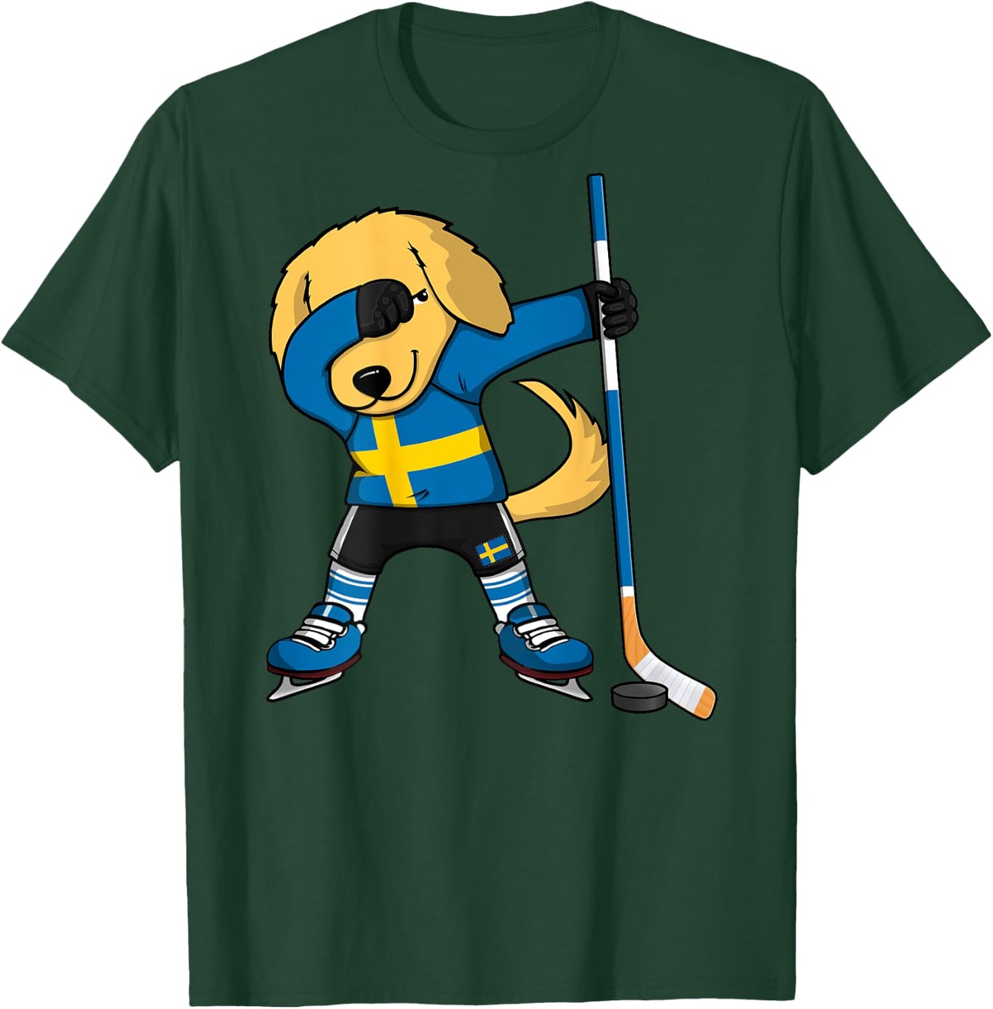 Dabbing Golden Retriever Sweden Ice Hockey Lovers Jersey Art T-Shirt - T-Shirt | Forest