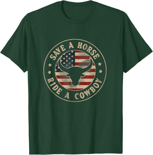 Save A Horse Ride A Cowboy Western Country USA Flag T-Shirt - T-Shirt | Forest