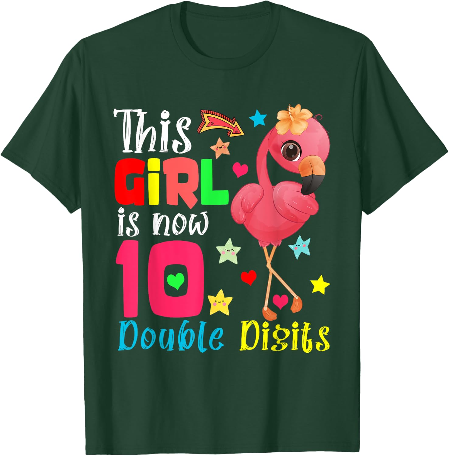 This Girl Is Now 10 Double Digits 10th Birthday Flamingo T-Shirt - T-Shirt | Forest