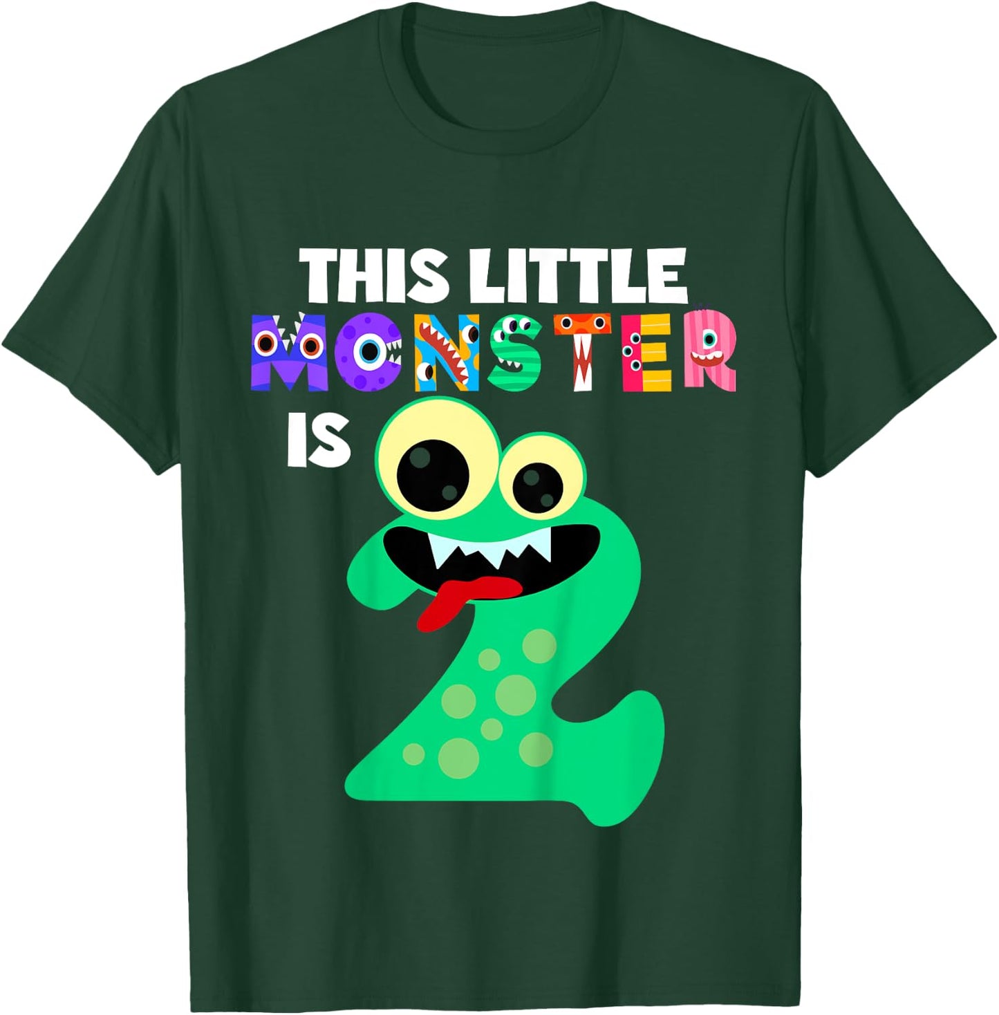 Kids This Little Monster is 2 Two Years 2nd Birthday Party Aliens T-Shirt - T-Shirt | Forest