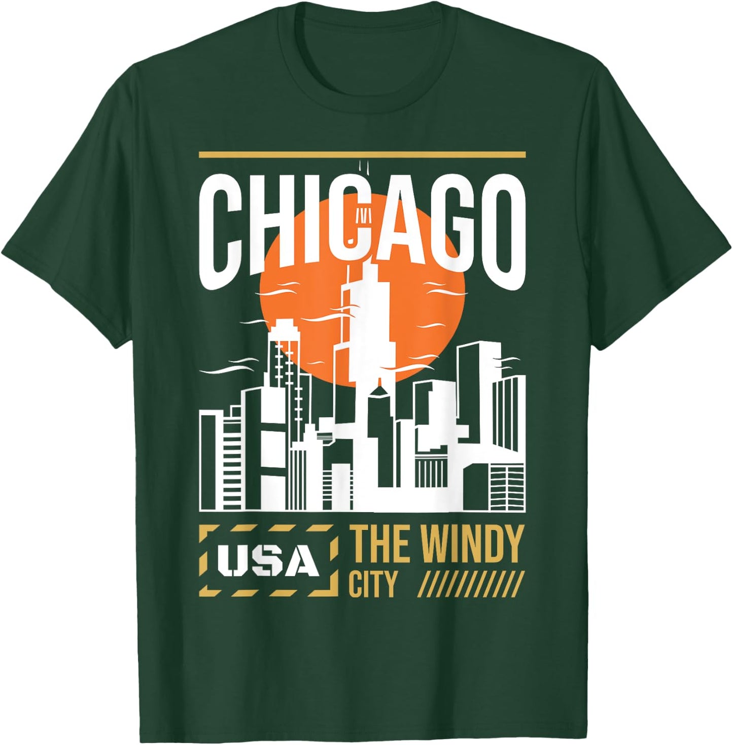 Chicago City Skyline Vintage Illinois City USA T-Shirt - T-Shirt | Forest