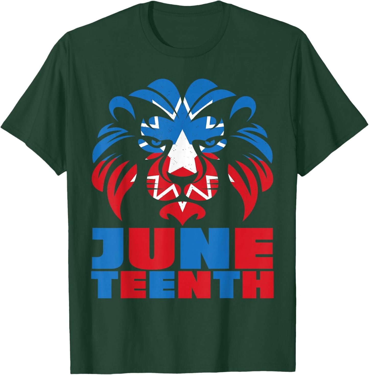 Lion Head Juneteenth Red White Blue Flag T-Shirt - T-Shirt | Forest
