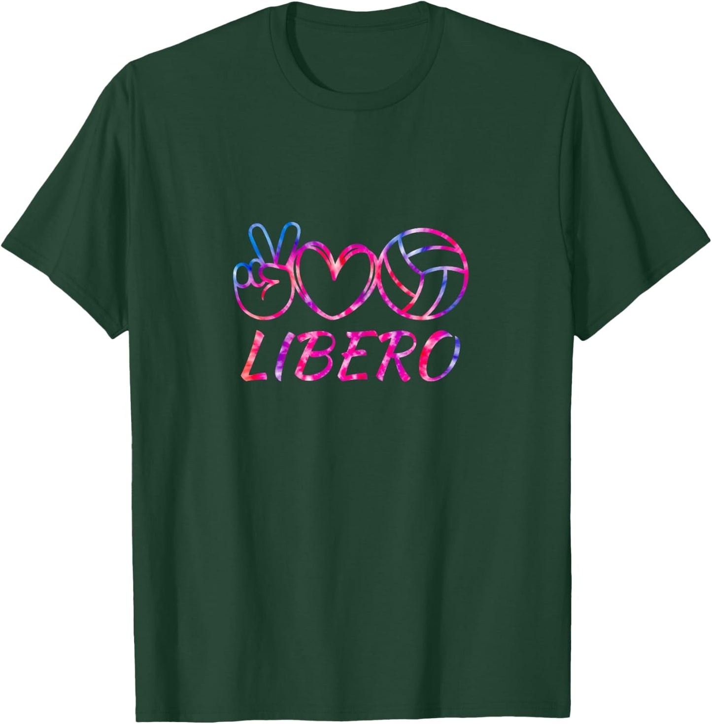 Fun Peace Love Tie Dye Volleyball Libero Volleyball Game Day T-Shirt - T-Shirt | Forest