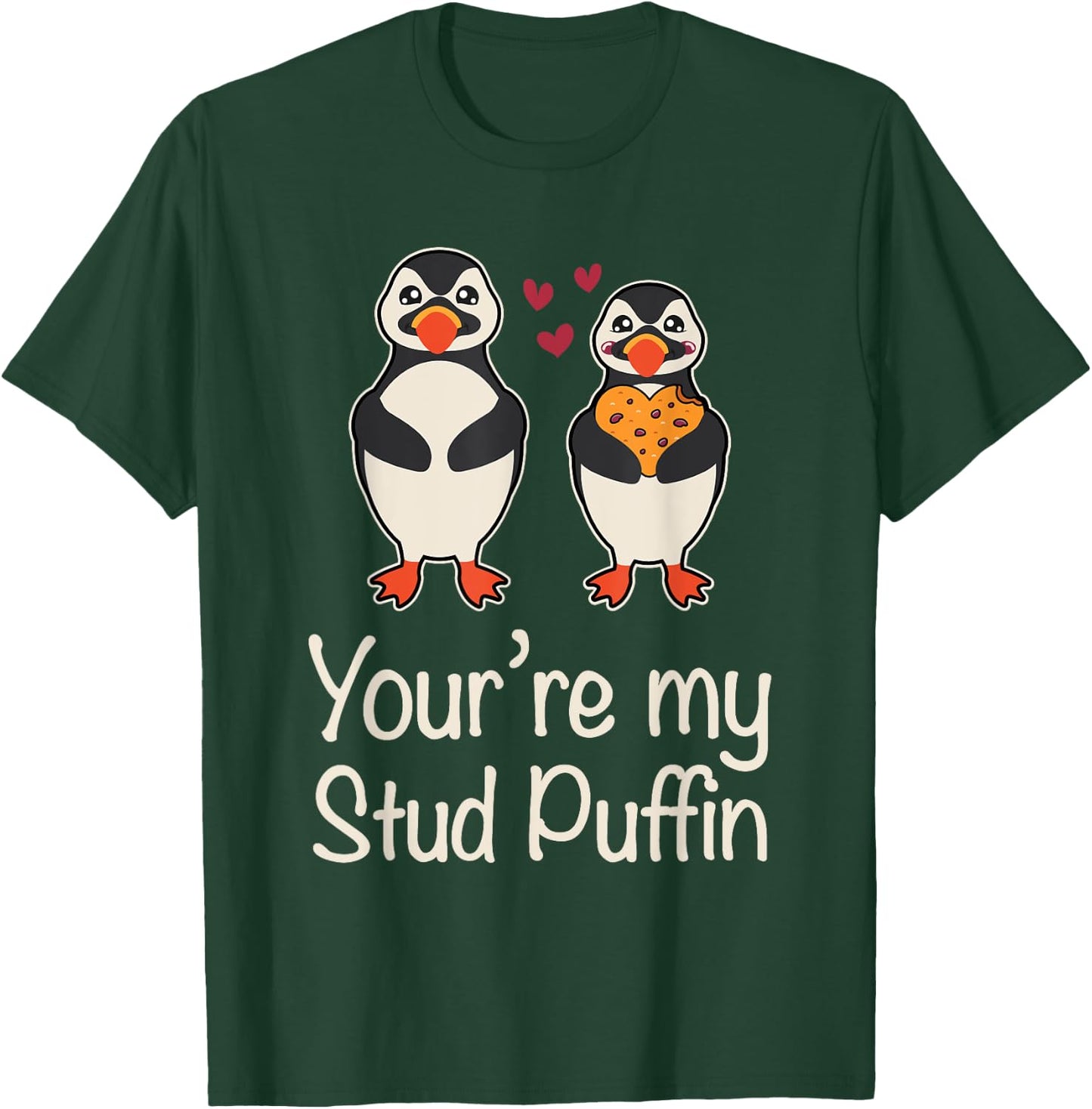 Stud Puffin Hearts Apparel For Couples Cute Seabird Puffins T-Shirt - T-Shirt | Forest