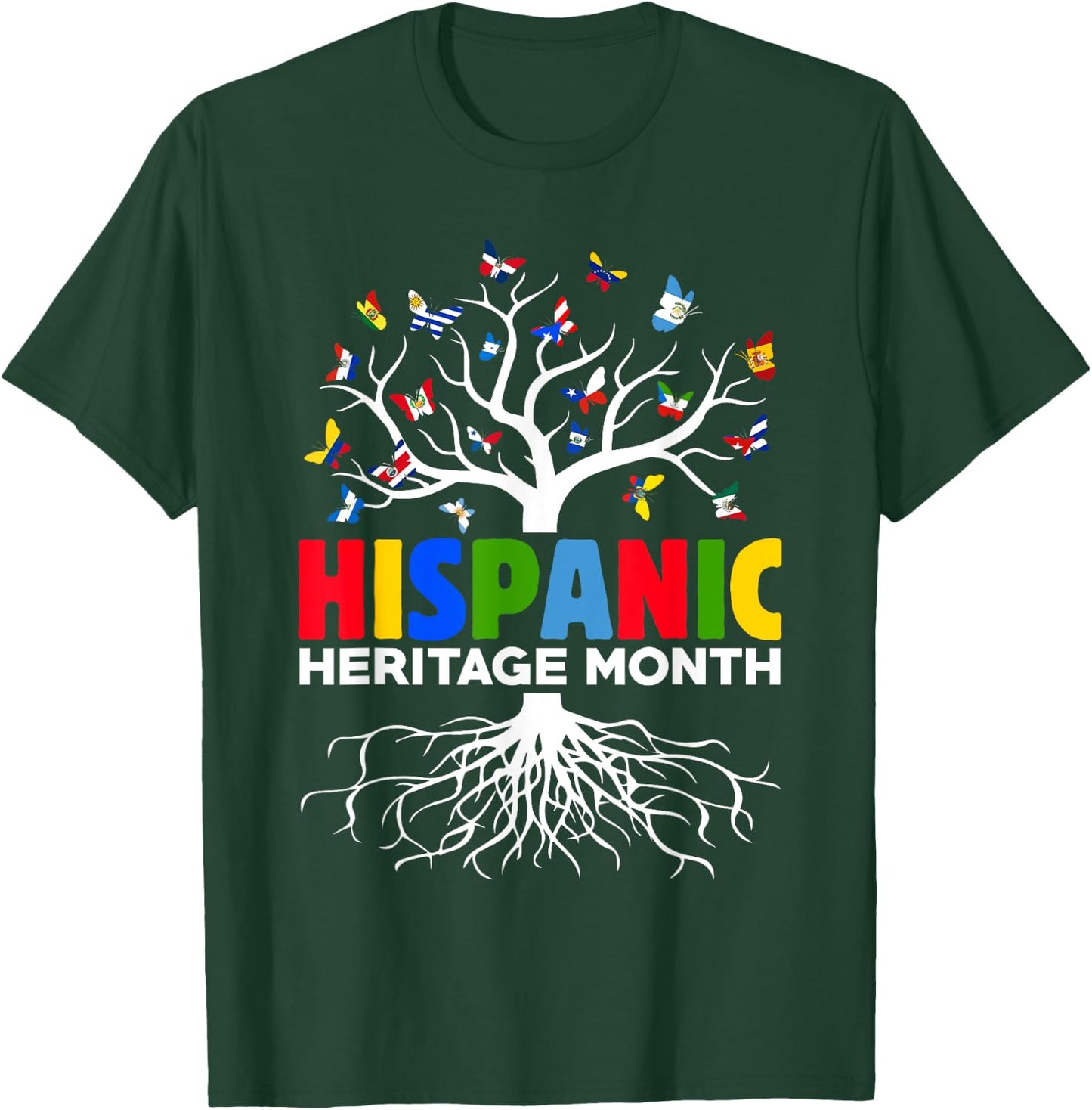 Butterflies Latina Countries Flags Hispanic Heritage Month T-Shirt - T-Shirt | Forest