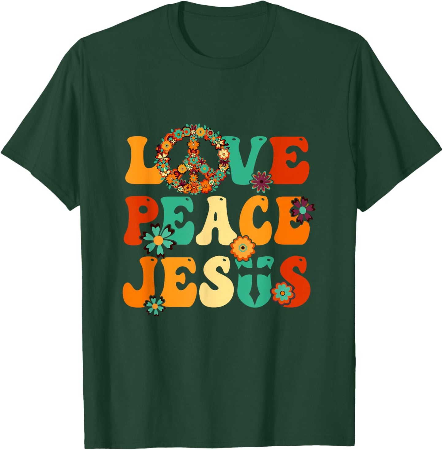 Love Peace Jesus Christian Fun 60S 70S Costume Groovy Hippie T-Shirt - T-Shirt | Forest