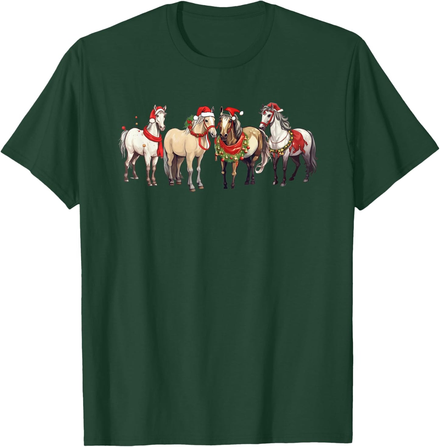 Harlow And Popcorn Merch Harlow’s Ponies Festive T-Shirt - T-Shirt | Forest
