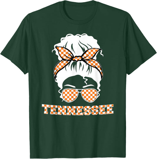 Tennessee State Orange USA Messy Bun Hair Pride TN T-Shirt - T-Shirt | Forest
