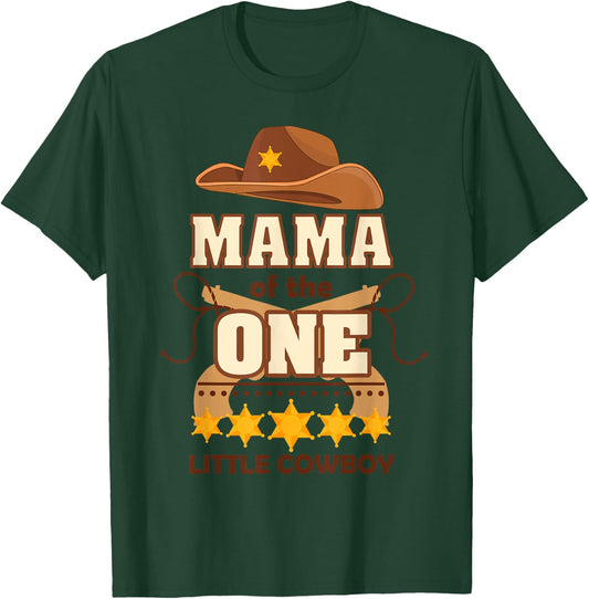 Boy 1st Birthday Mama Cowboy Rodeo Western First Bday Party T-Shirt - T-Shirt | Forest