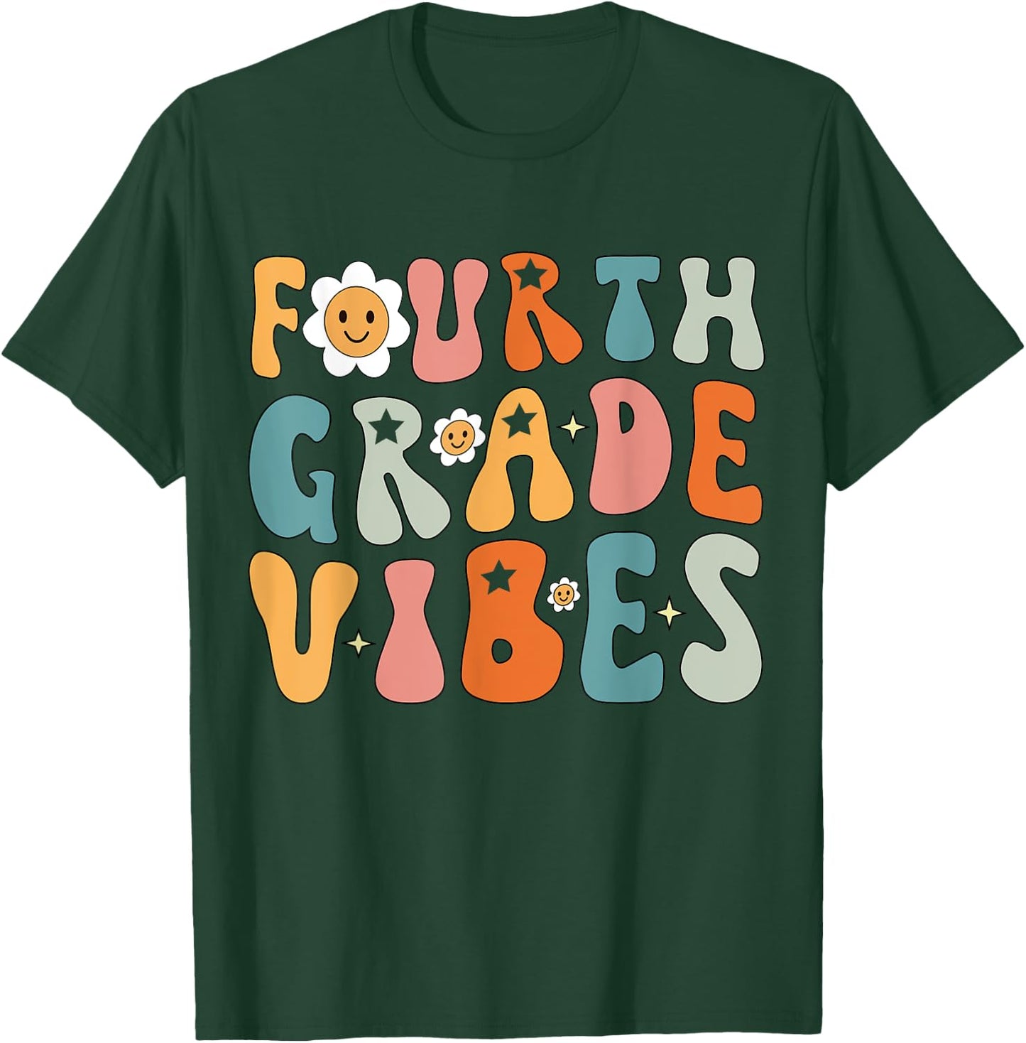 Fourth Grade Vibes, 4th Grade Team Retro 1st Day of School T-Shirt - T-Shirt | Forest