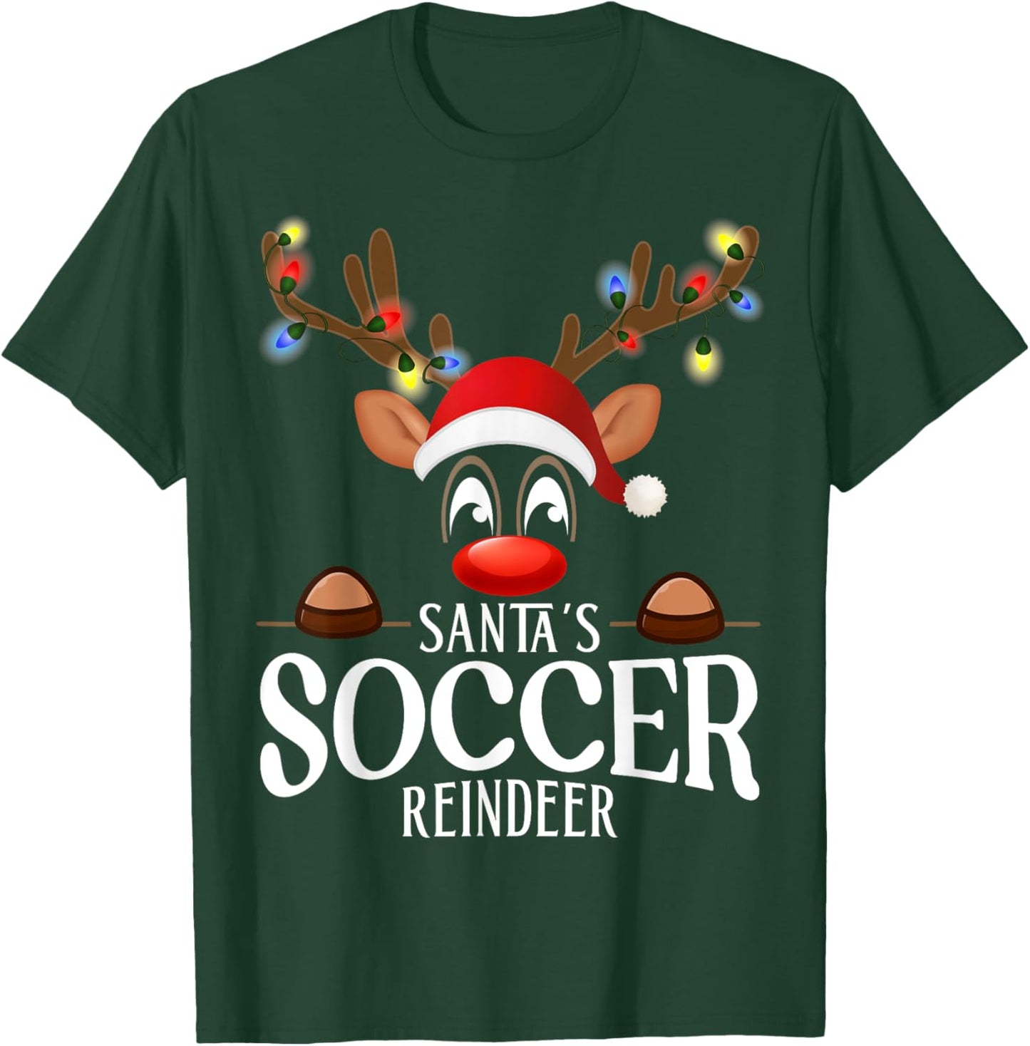 Santa's Soccer Reindeer Funny XMas Matching PJS T-Shirt - T-Shirt | Forest