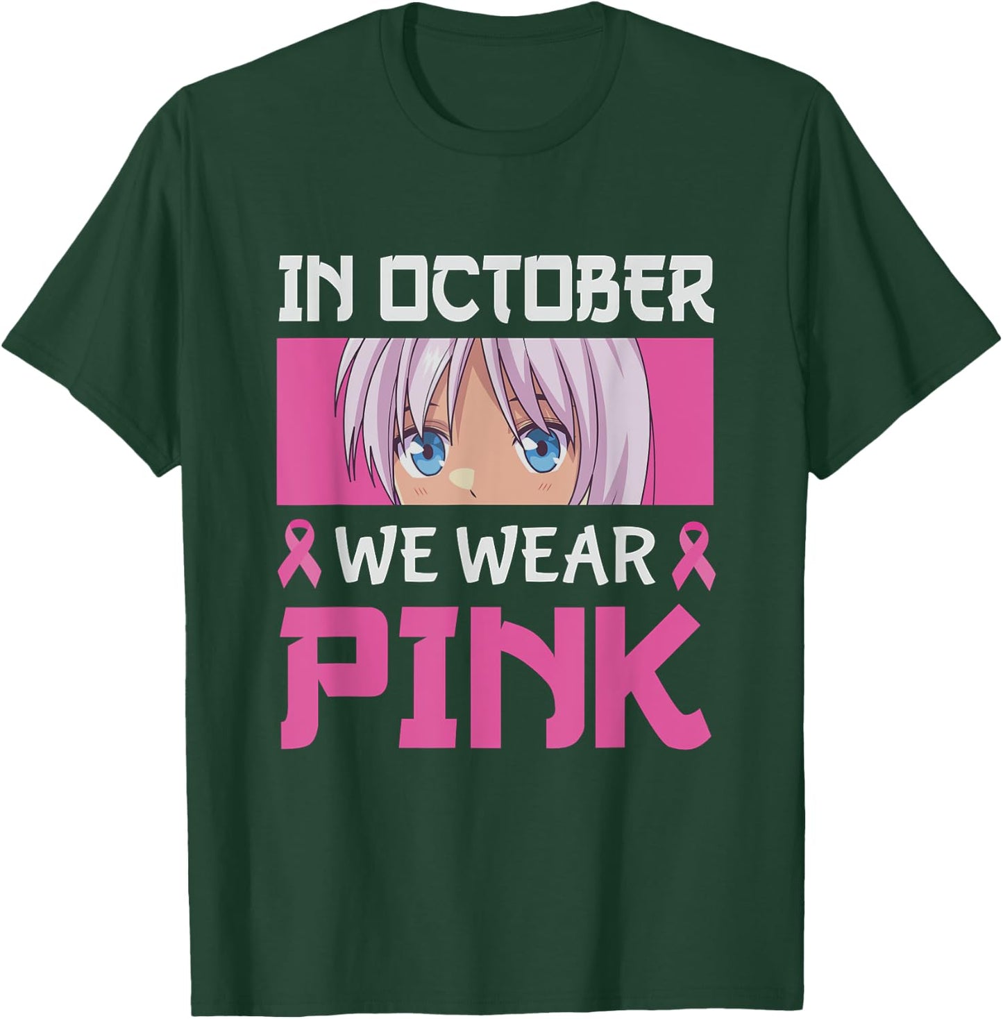 In October We Wear Pink Breast Cancer Anime Manga Girls Boys T-Shirt - T-Shirt | Forest