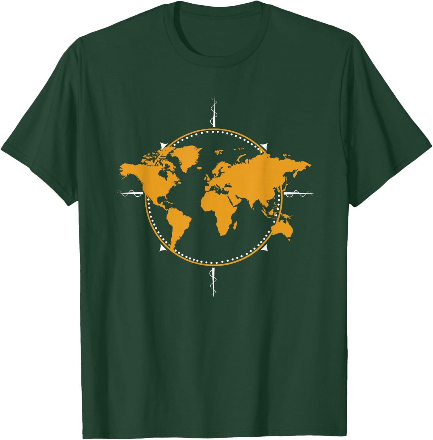 Geographic, World Map & Compass Graphic Travel T-Shirt - T-Shirt | Forest