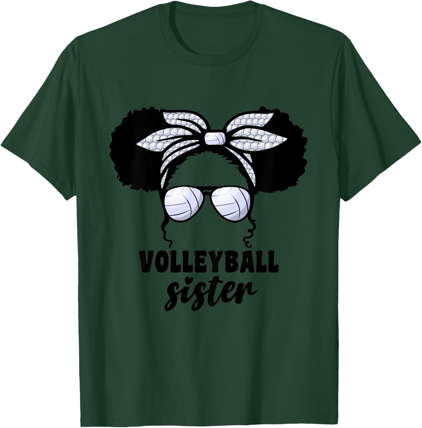 Kids Black Afro Volleyball Little Sister For Girls Kids Messy Bun T-Shirt - T-Shirt | Forest