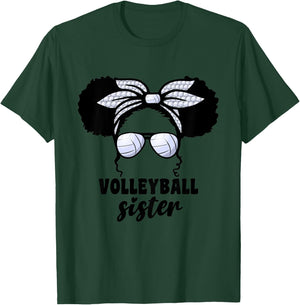 Kids Black Afro Volleyball Little Sister For Girls Kids Messy Bun T-Shirt - T-Shirt | Forest
