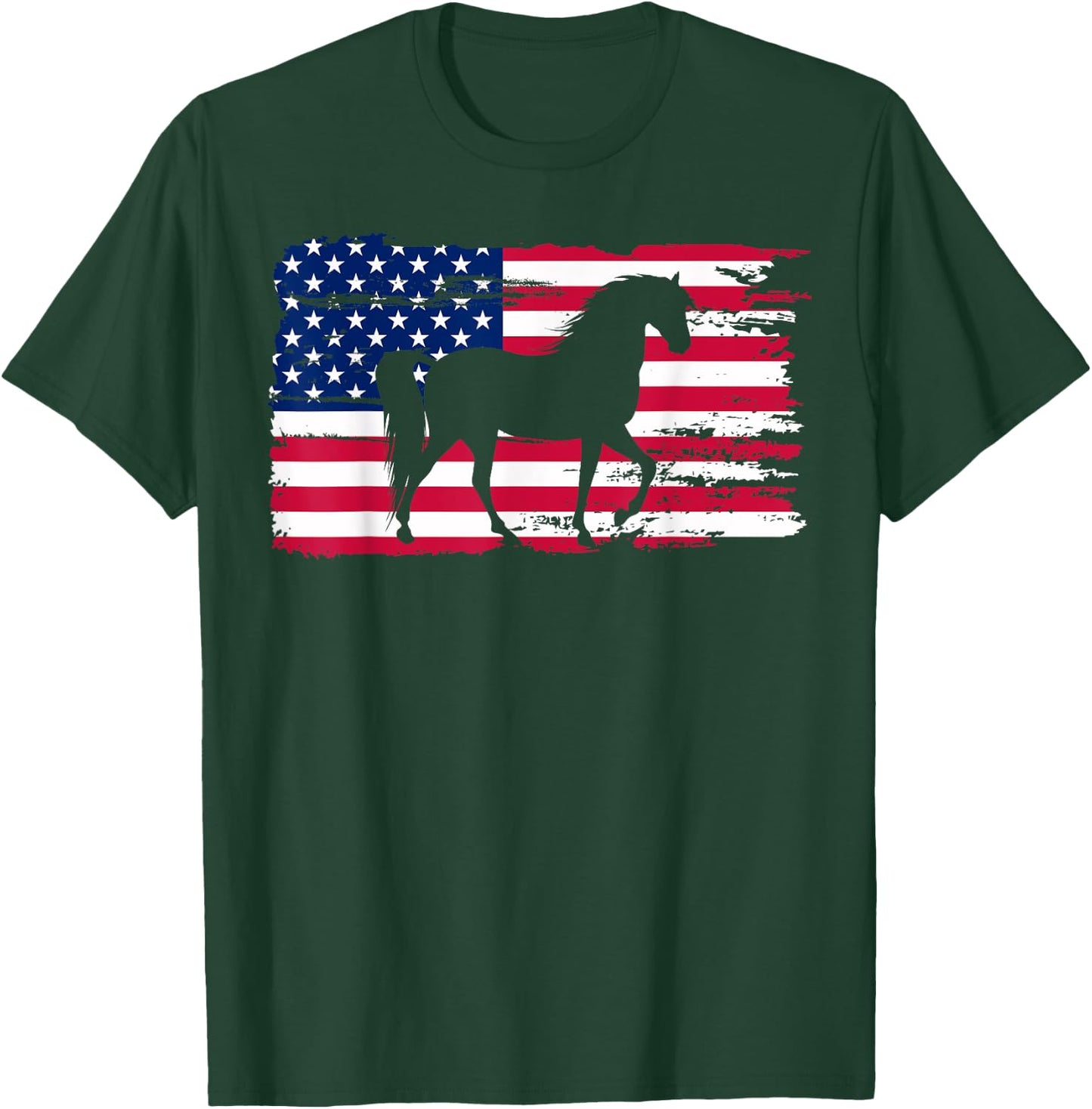 Patriotic Black Horse American Flag USA 4th of July T-Shirt - T-Shirt | Forest