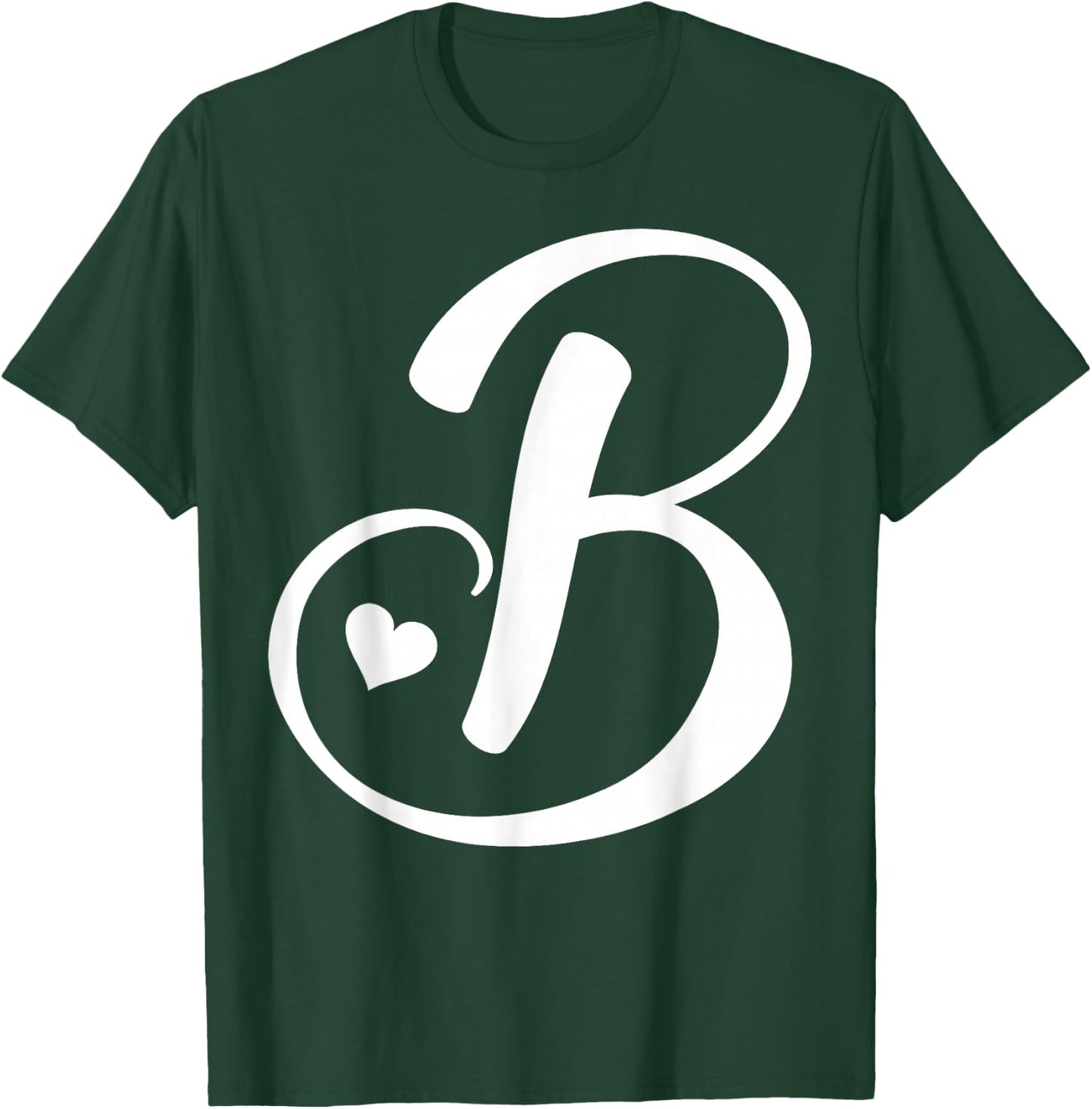 White Letter B Monogram Initial Minimalist Heart Graphic T-Shirt - T-Shirt | Forest
