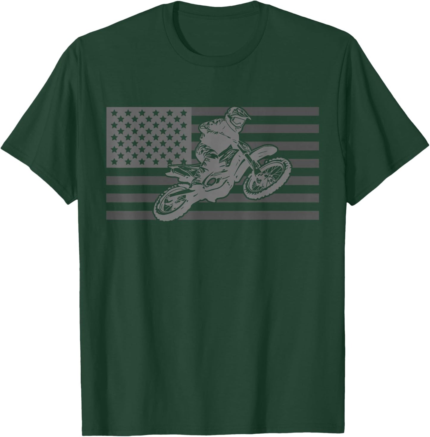American Flag Motocross Apparel - Dirt Bike Motocross T-Shirt - T-Shirt | Forest