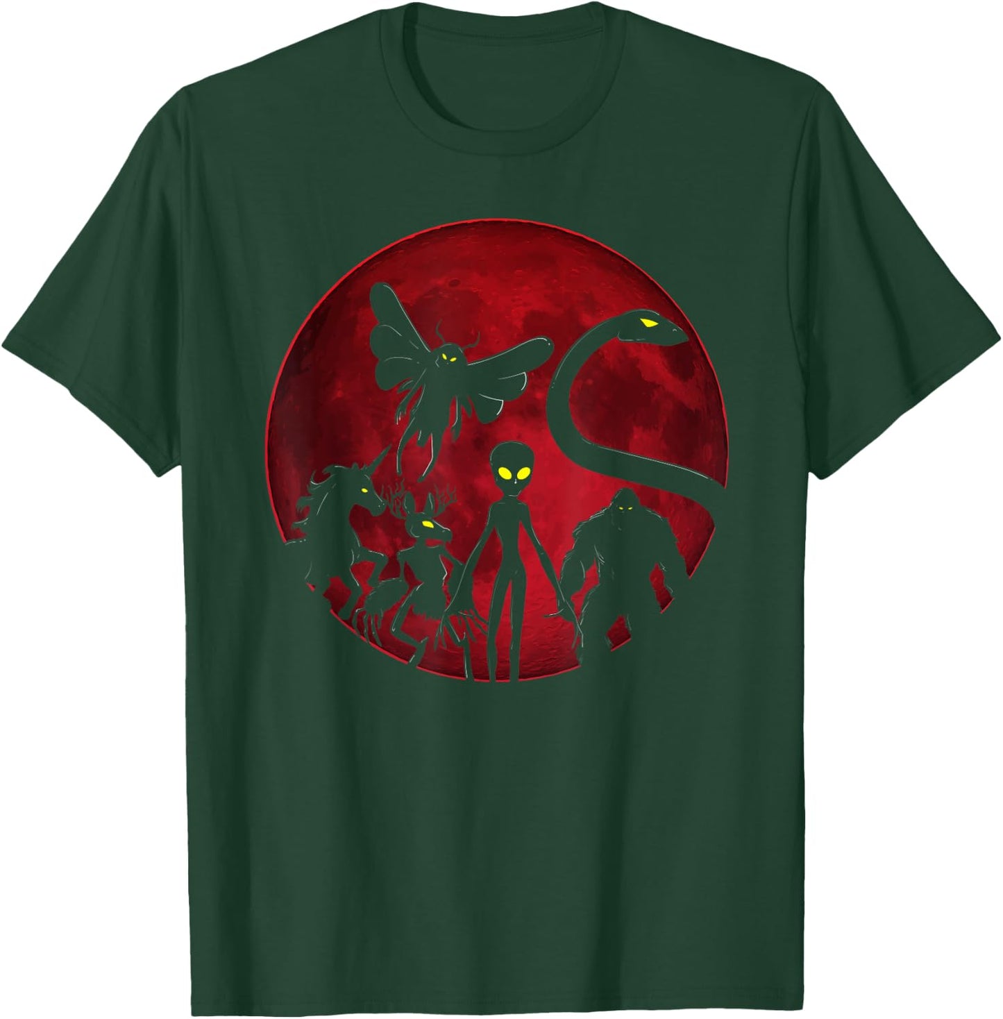 Wendigo Bigfoot Loch Ness Monster Mothman And Alien Cryptid T-Shirt - T-Shirt | Forest