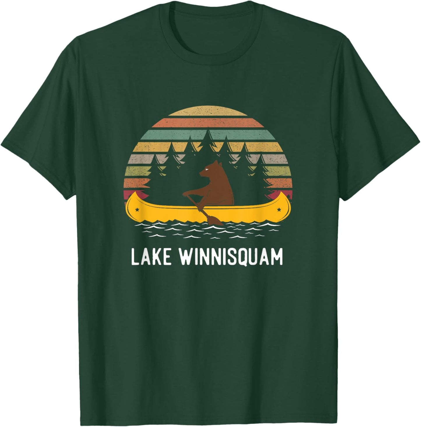 Lake Winnisquam Vintage retro sunset Bear Canoe outdoor T-Shirt - T-Shirt | Forest