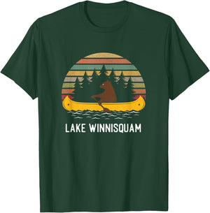 Lake Winnisquam Vintage retro sunset Bear Canoe outdoor T-Shirt - T-Shirt | Forest