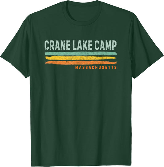 Vintage Stripes Crane Lake Camp MA T-Shirt - T-Shirt | Forest