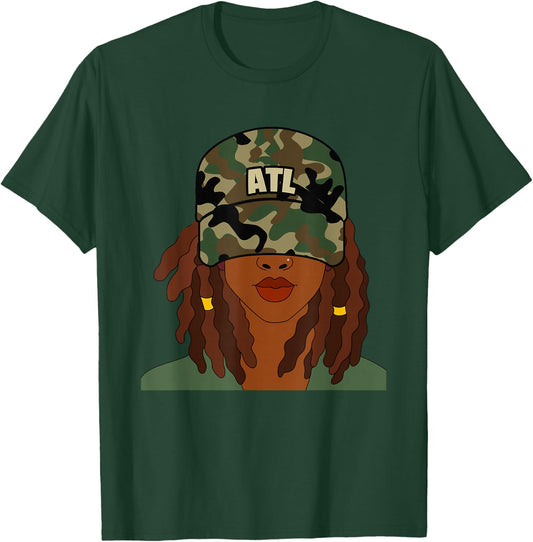 ATL Black Woman From Atlanta Locs Camo T-Shirt - T-Shirt | Forest