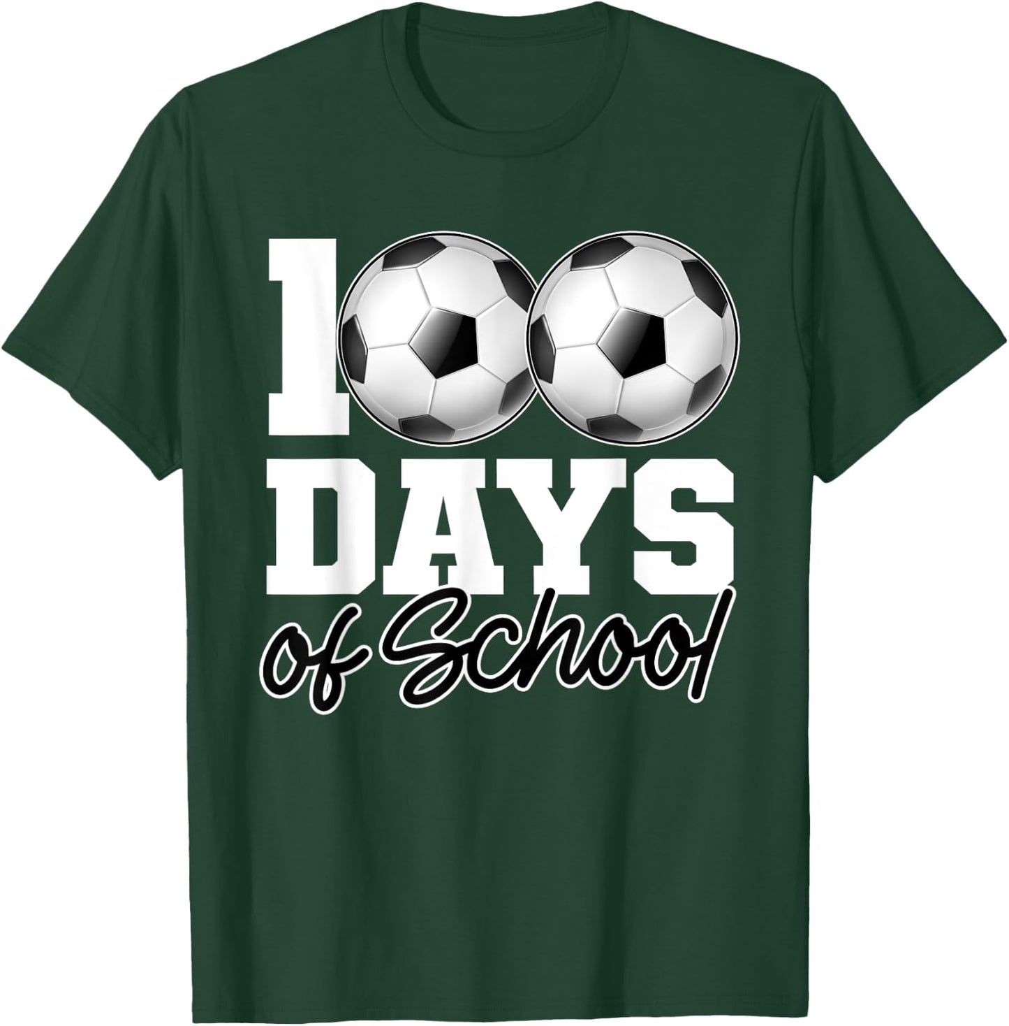 100 Days of School Soccer Ball 100th Day School Gym Teacher Women Girls Kids T-Shirt - T-Shirt | Forest
