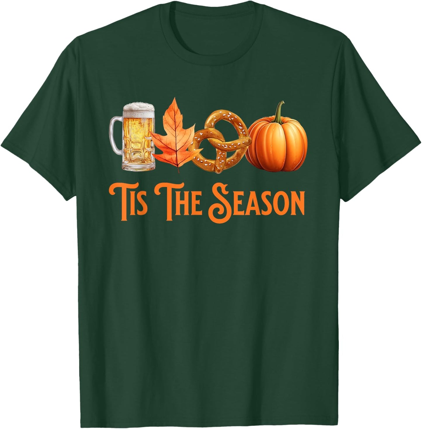Tis The Season Pumpkin Beer Pretzel Fall Funny Oktoberfest T-Shirt - T-Shirt | Forest