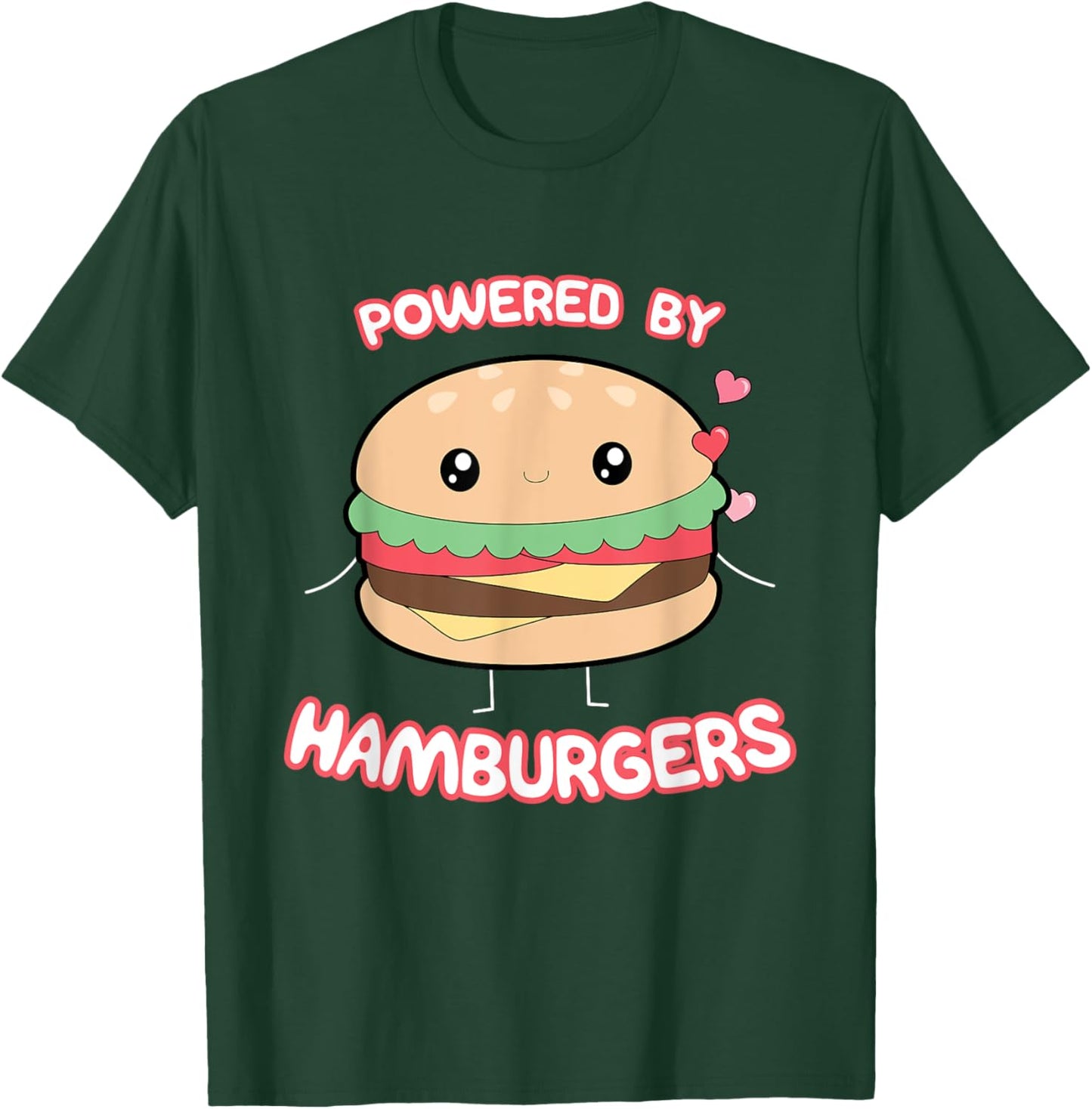 Powered By Hamburgers, Kawaii Hamburger Top T-Shirt - T-Shirt | Forest
