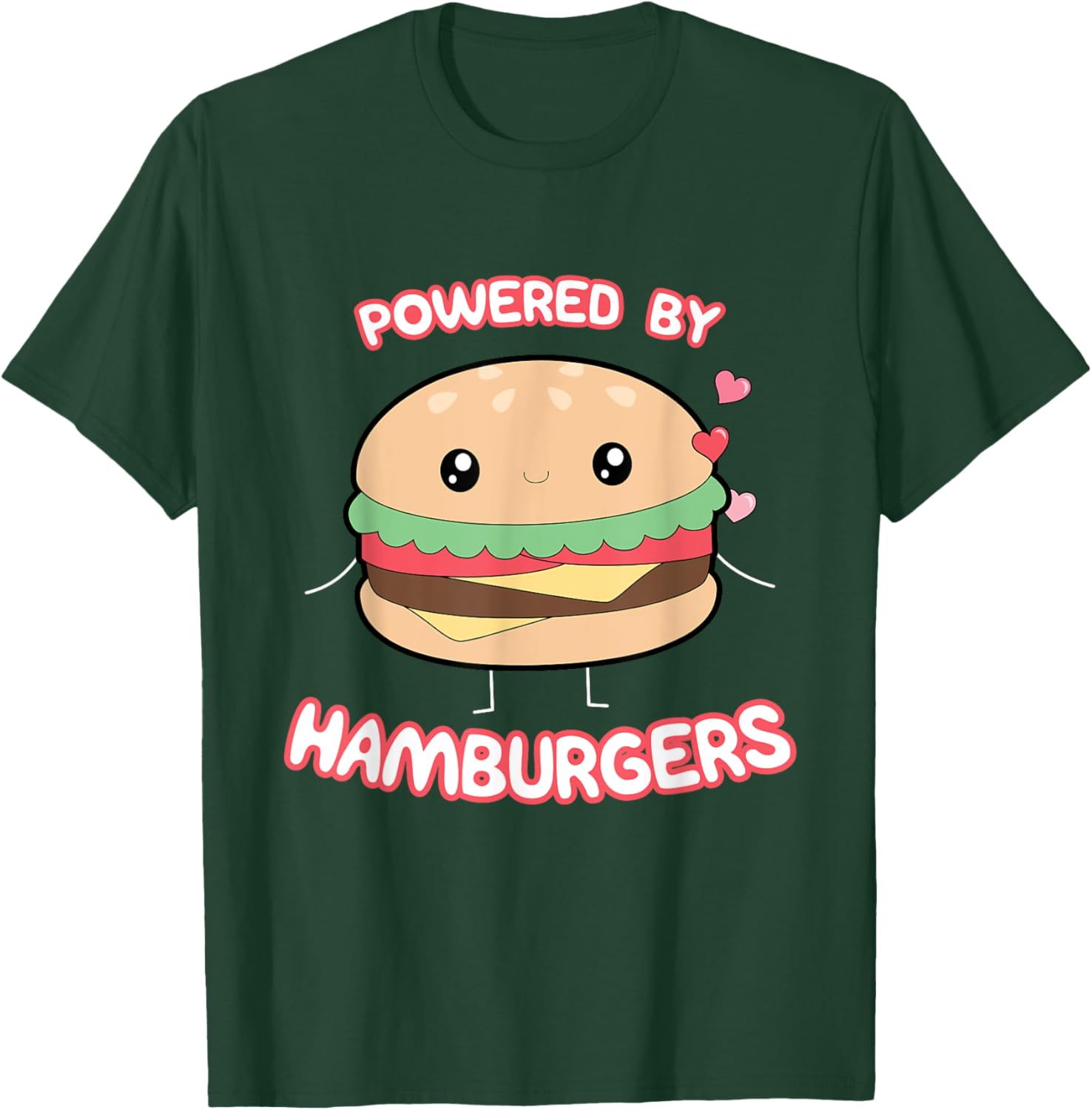 Powered By Hamburgers, Kawaii Hamburger Top T-Shirt - T-Shirt | Forest