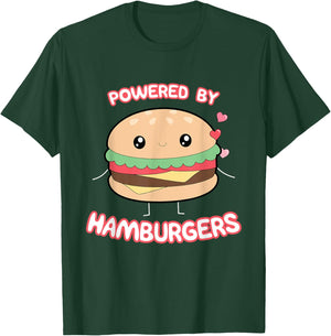 Powered By Hamburgers, Kawaii Hamburger Top T-Shirt - T-Shirt | Forest