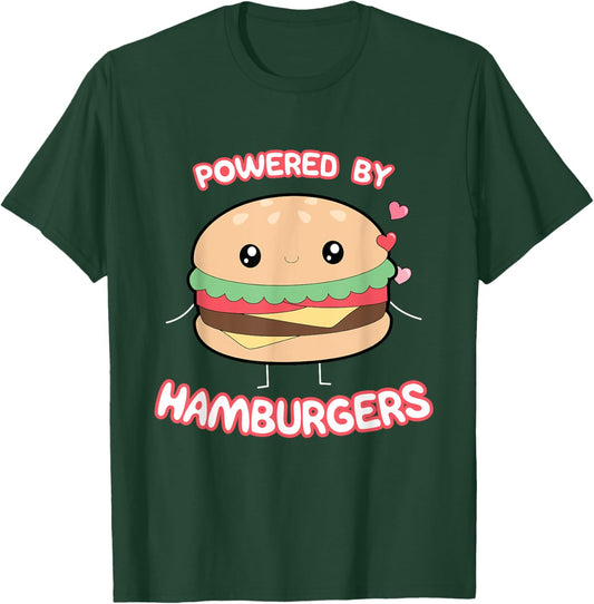 Powered By Hamburgers, Kawaii Hamburger Top T-Shirt - T-Shirt | Forest