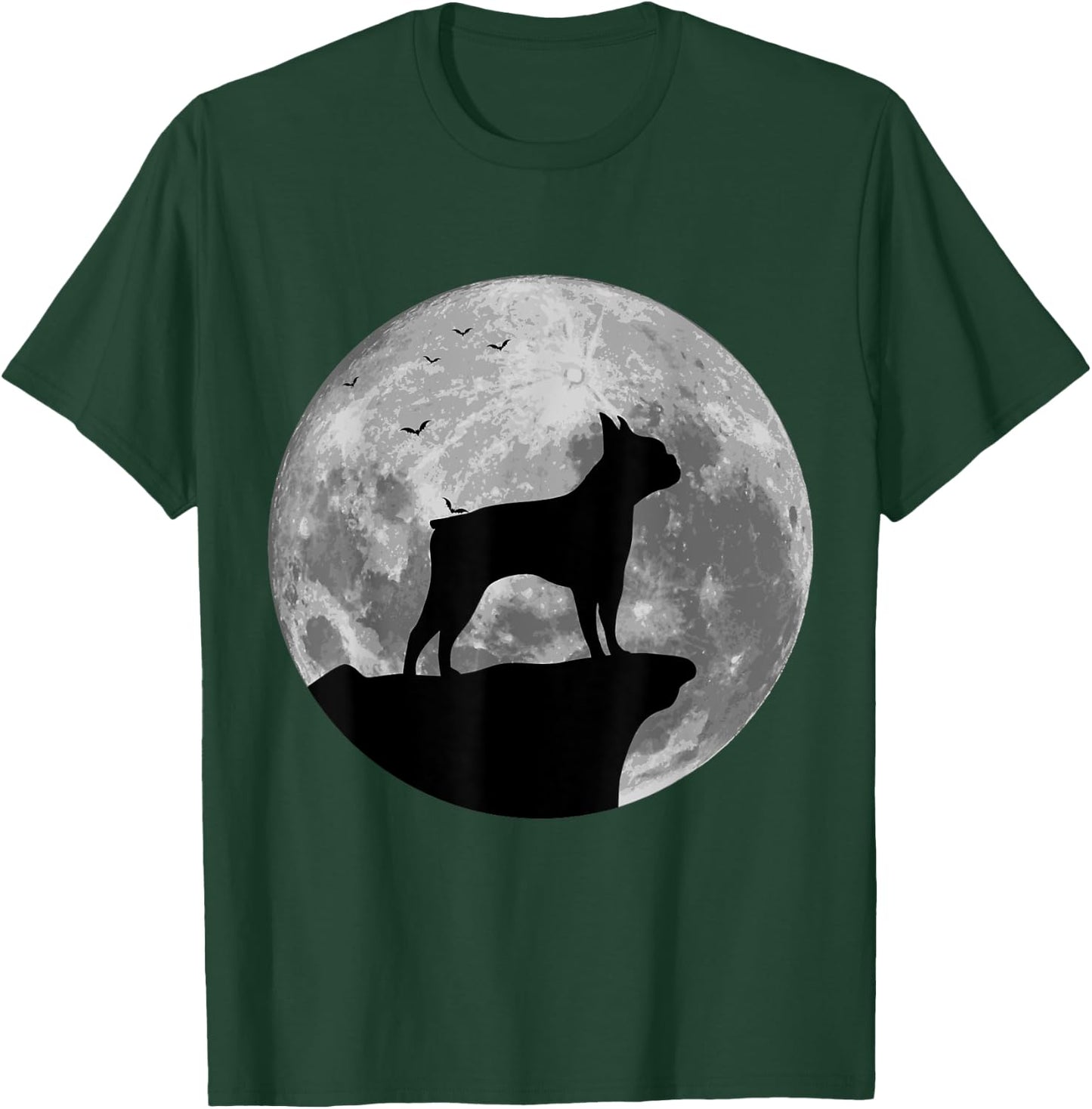 Boston Terrier Silhouette In The Moon Halloween Costume T-Shirt - T-Shirt | Forest
