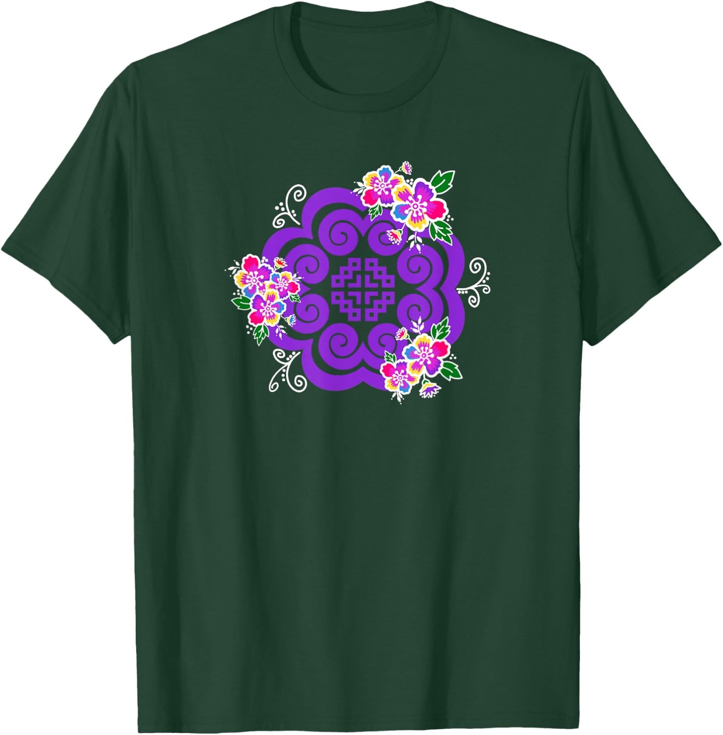 Hmong Purple elephant footprint with flowers T-Shirt - T-Shirt | Forest