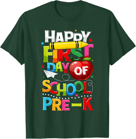 Happy First Day Of Pre-K Welcome Back To School Teacher Kids T-Shirt - T-Shirt | Forest
