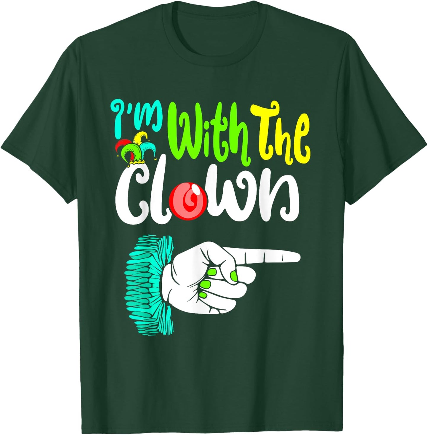 InGENIUS Circus & Carnival Store -Adults Black Halloween Casual Humorous Modern 'I'm With The Clown' Letter Print T-Shirt - T-Shirt | Forest