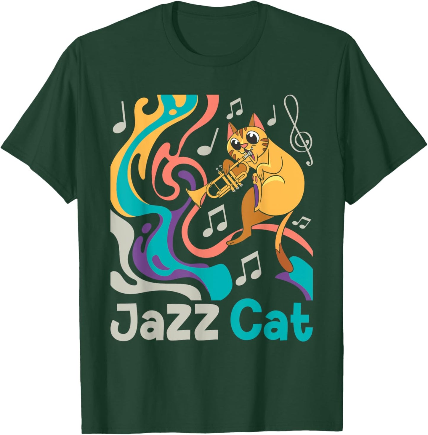 Jazz Cat - Trumpet Lover Trumpeter Marching Band T-Shirt - T-Shirt | Forest