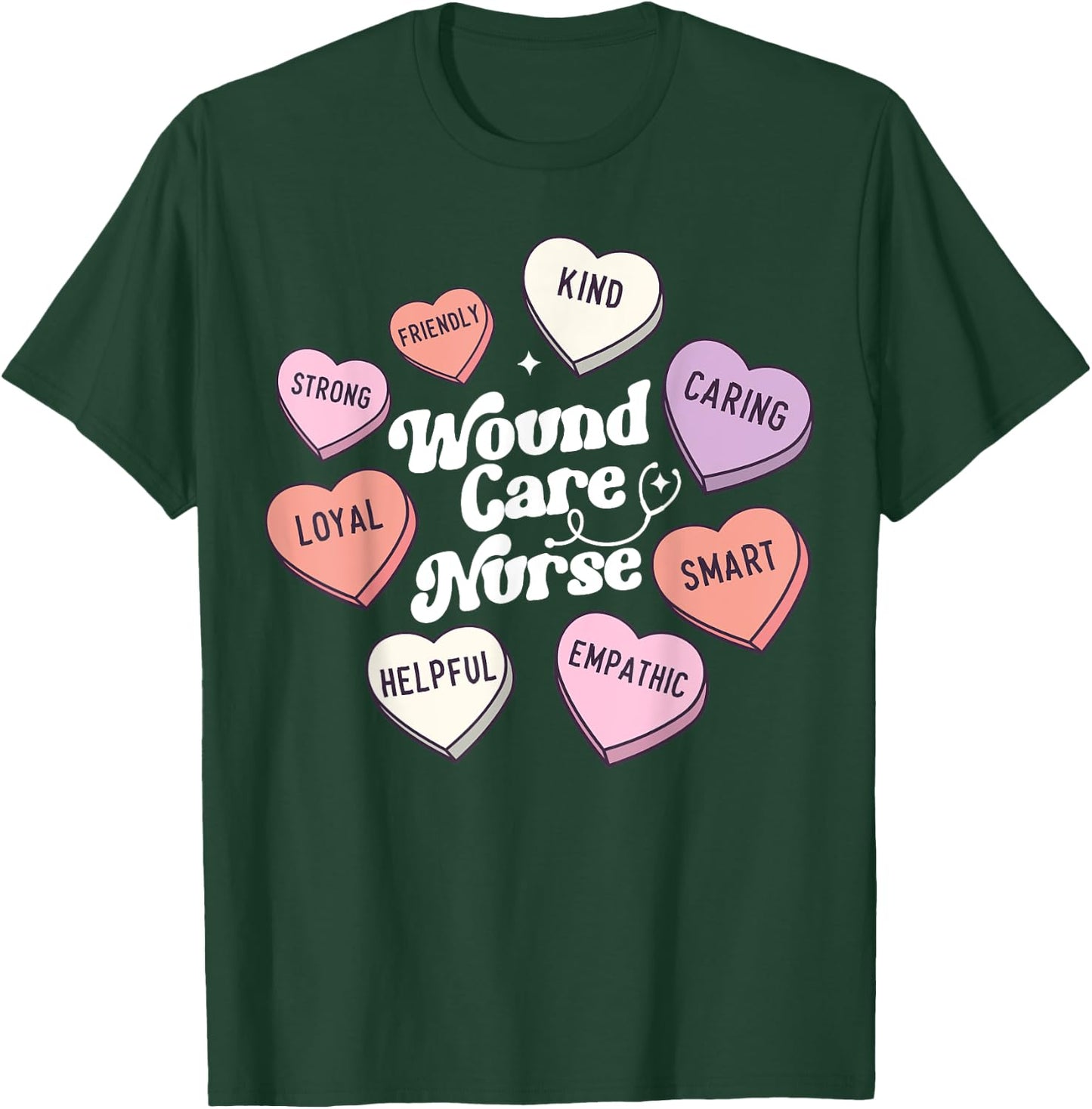Wound Care Nurse Groovy Medical Valentines Day Retro Hearts T-Shirt - T-Shirt | Forest
