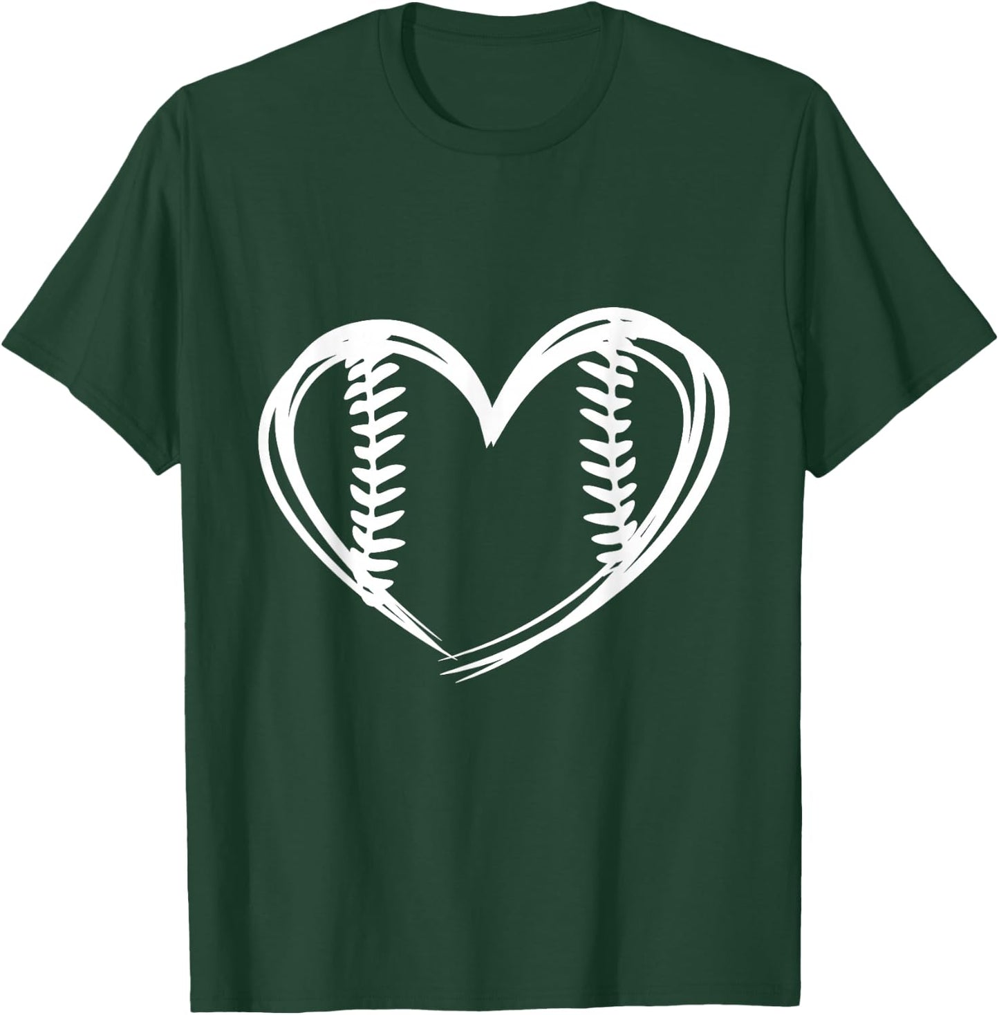 Women Teens Girls Cute Outlined Baseball Softball Heart Love T-Shirt - T-Shirt | Forest