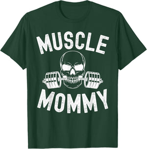 Muscle Mommy Weightlifter mom cool skull gym mother workout T-Shirt - T-Shirt | Forest