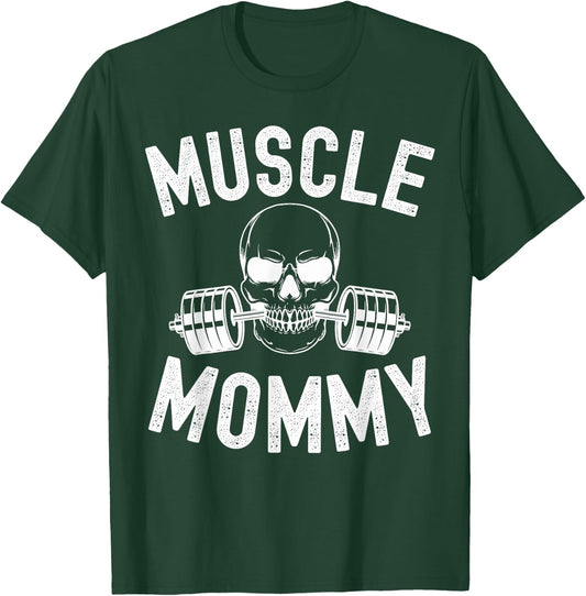 Muscle Mommy Weightlifter mom cool skull gym mother workout T-Shirt - T-Shirt | Forest