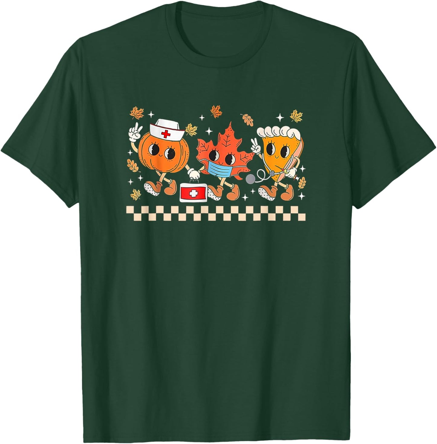 Retro Nurse Thanksgiving Pumpkin Pie Leaves Thankful Nurse T-Shirt - T-Shirt | Forest