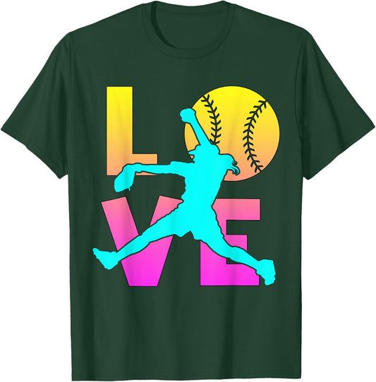 I Love Softball-Shirt Teen Girl Women Mom Cute Graphic T-Shirt - T-Shirt | Forest