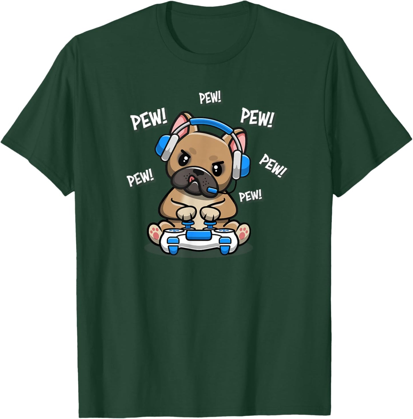 Funny Kawaii Kids Boys Girls Video Gamer Pew Frenchie Lover T-Shirt - T-Shirt | Forest